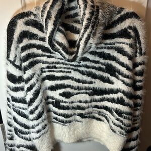 KAYLA’S ARMOIRE FUZZY ZEBRA COWL NECK